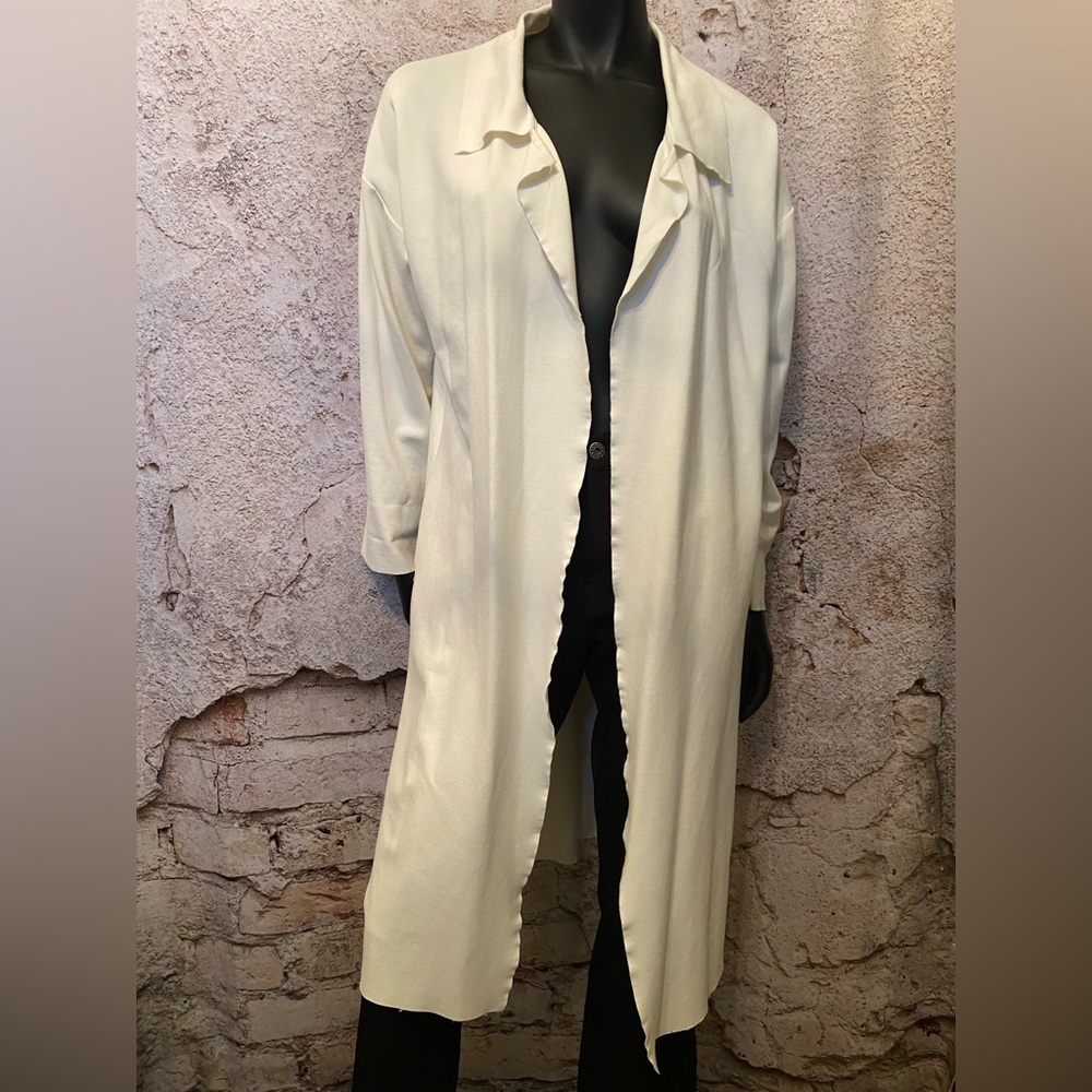 UCHUU Cream Long Open Sweater with Pockets